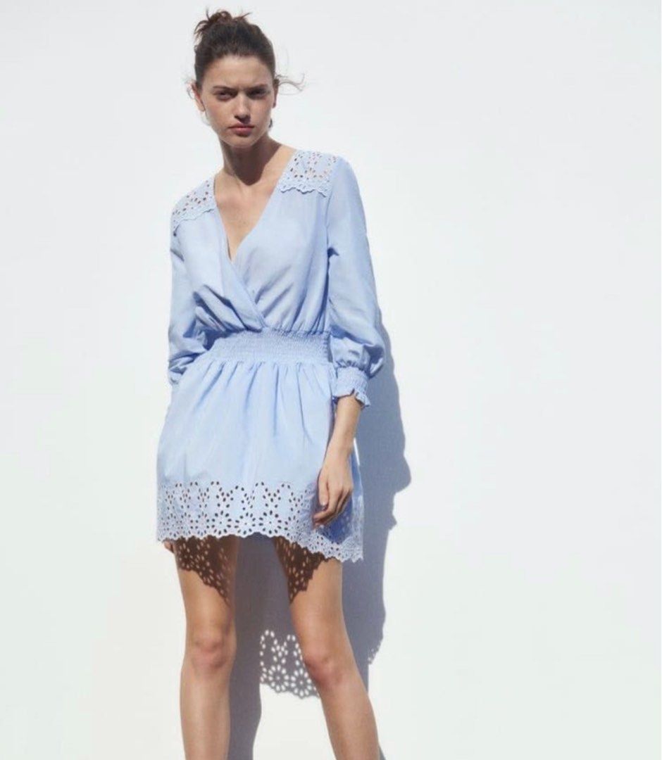 SALE zara eyelet cotton dress - ZARA sky blue summer dress - eyelet hem  mini dress with elastic waistband Size US medium made in Turkey, Women's  Fashion, Dresses & Sets, Dresses on Carousell