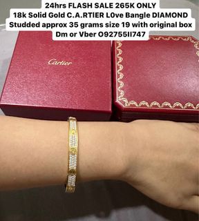 24hrs FLASH SALE 18k Solid Gold Cartier Love Bangle Diamond Studded Bracelet HK Setting
