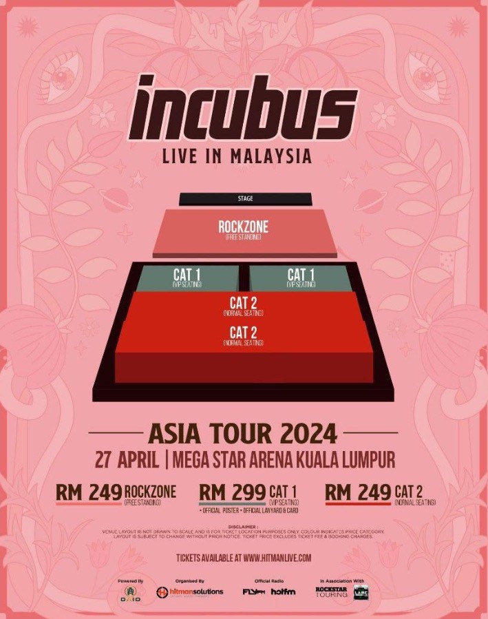 2 tickets INCUBUS, Tickets & Vouchers, Event Tickets on Carousell
