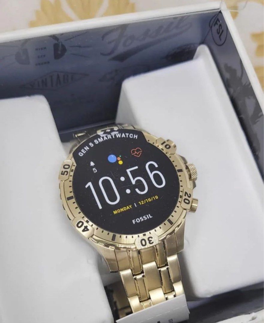 Sale Fossil Gen 5 Smartwatch Garrett HR Gold Tone Stainless Steel 46mm FTW4039