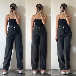 asymmetrical waist black baggy pants