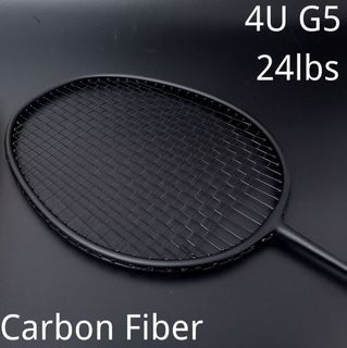 Badminton Racket Carbon Fiber Rod 4U Weight G5 24lbs String Tension (BLACK)