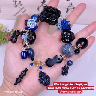 Black onyx double piyao with lapiz lazuli bracelet