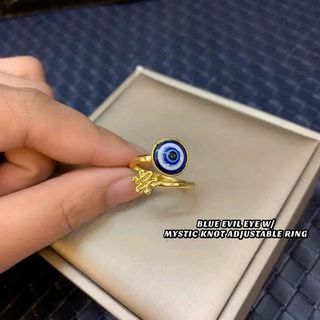 Blue evil eye with mystic knot ring