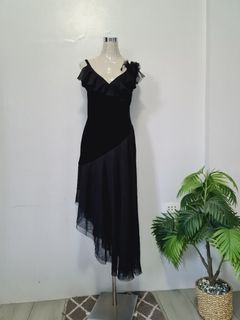 Branded elegant maxi ruffle mesh cocktail event party JS PROM black dress gown