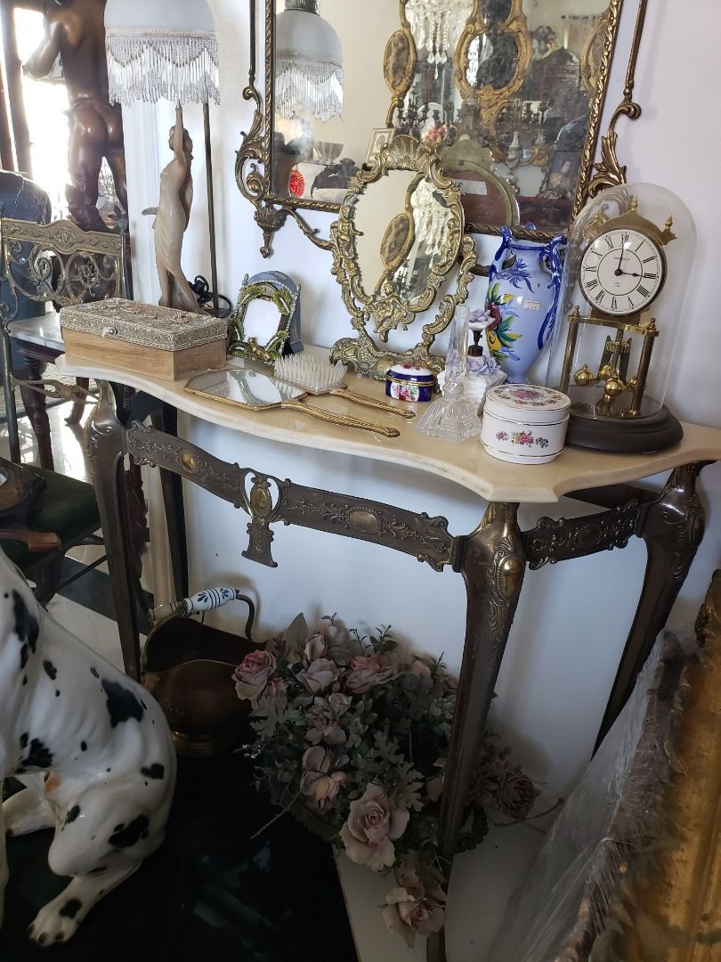 Brass Console table and Mirror (Category: Tables & Sets) located in Mandaluyong City. Submitted by cherishla (Listing ID 1299129814, Image 2). Description: Brass console table and mirror. Marbled top and intricately designed brass frames and legs. .