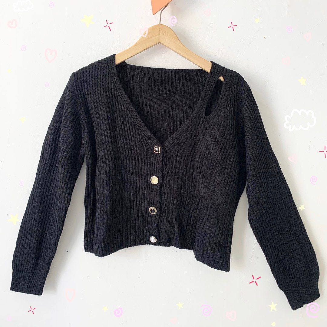 Cardigan knit rajut crop black