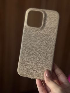 CHATAD Pebbled Leather w/ loop iPhone 14 Pro Max Case Bare Beige