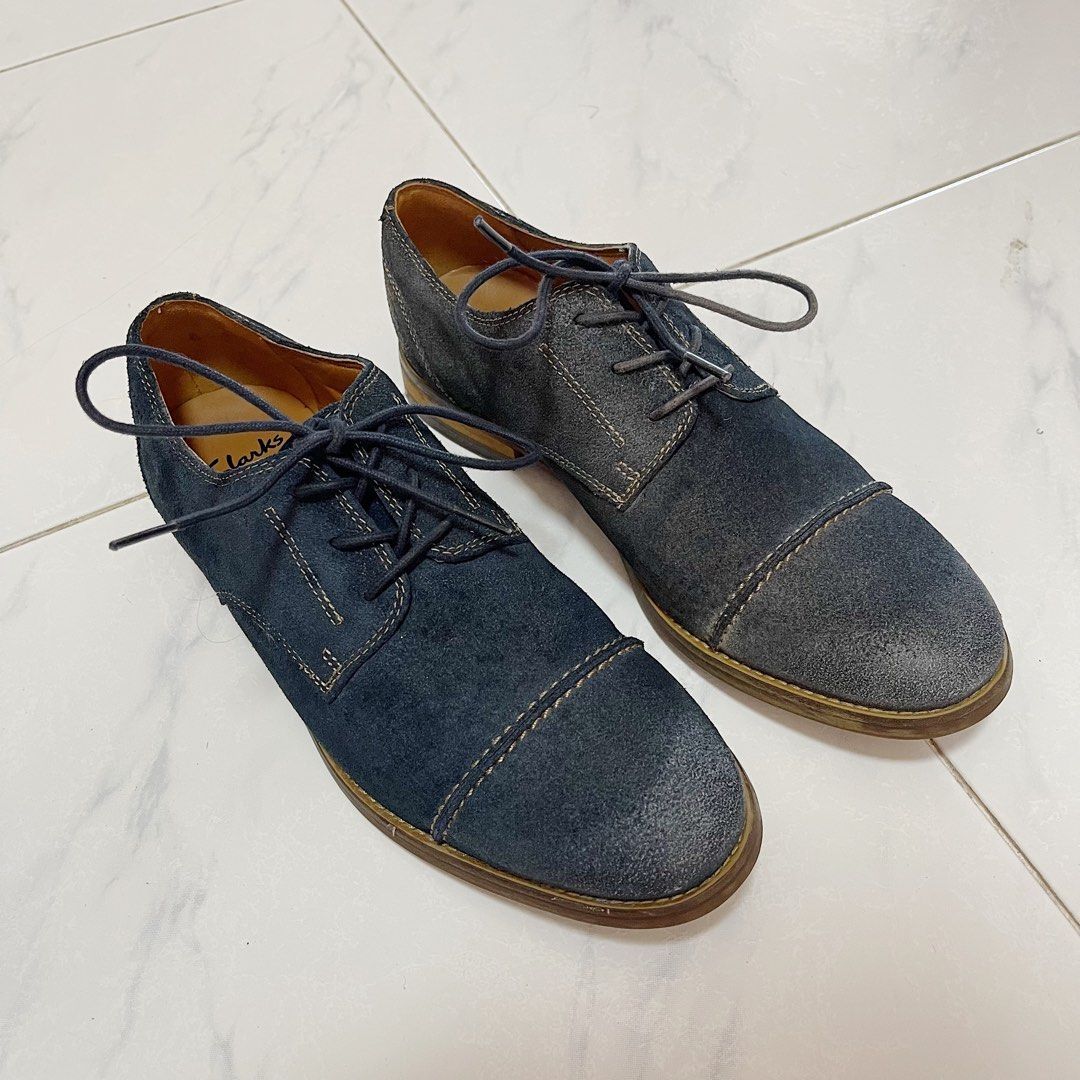 Clarks Mens Exton Cap Navy Suede Oxford Shoes Men s Fashion Footwear Dress Shoes on Carousell