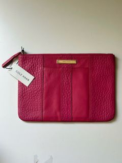 COLE HAAN Genuine Leather Fuchsia Clutch/Pouch