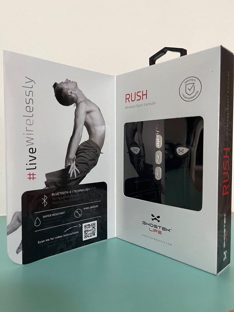 Ghostek Rush Wireless Sport Earbuds Earphone with Bluetooth Connection Black Silver Colour