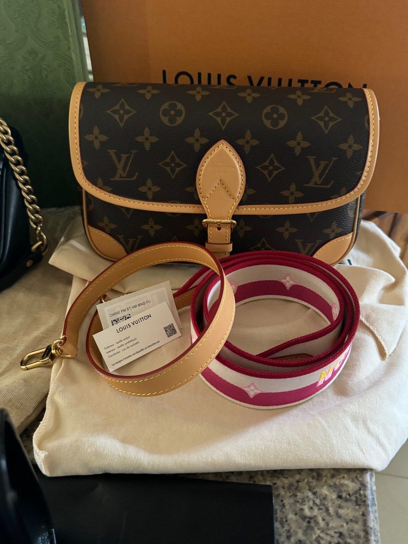 Guaranteed authentic LV Diane in monogram canvas (Category: Luxury Bags & Wallets) located in Naga. Submitted by akimadison.ph (Listing ID 1299233743, Image 2). Description: Guaranteed authentic Louis Vuitton Diane pink strap Comes complete except receipt Just kept Steal deal! This retails for 140k up!.
