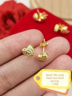 Heart Design Stud Earrings Saudi Gold 18 K ✨