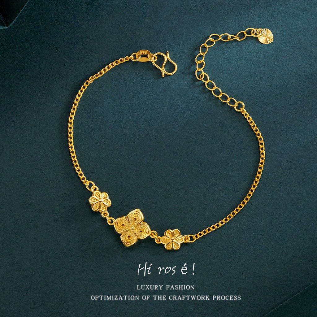 Hi rosé!] 現貨、玉蘭花手鍊黃金手鐲女5G黃金手鍊手飾越南沙金純黃銅鍍金久不掉色鍍金越南砂金手鏈, 她的時尚, 珠寶、飾品與收納,  手鍊在旋轉拍賣