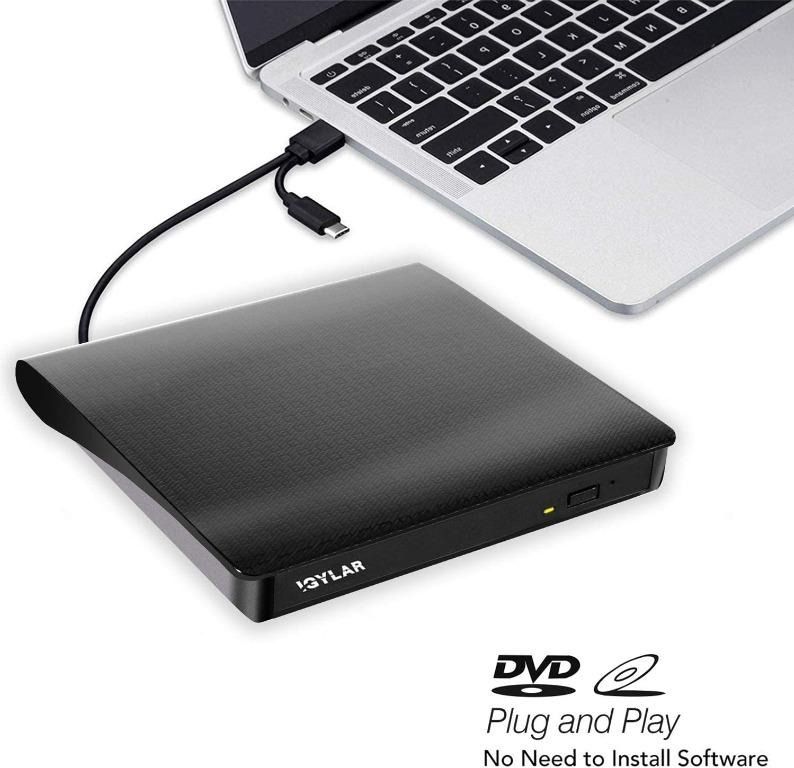 iGylar External CD DVD Drive, USB 3.0 & Type C External DVD CD Player ...