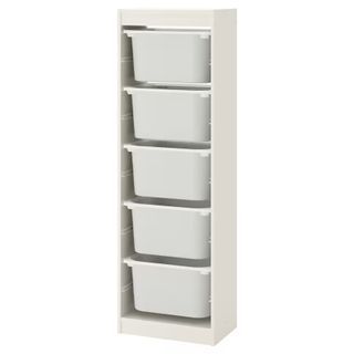 Ikea 
TROFAST
Storage combination with boxes, white/pink, 46x30x146 cm (18 1/8x11 3/4x57 1/2 ")