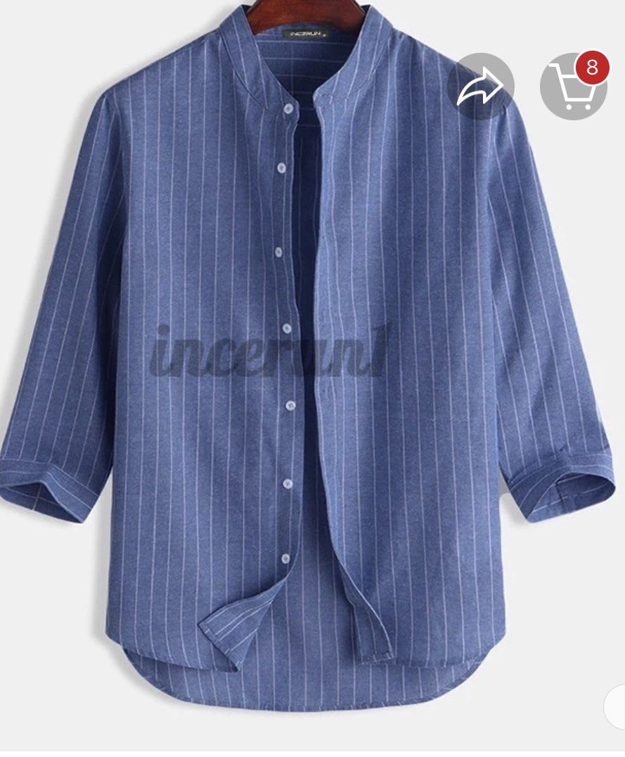 INCERUN Mens Stylish Striped 3/4 Sleeve Casual Button Down Loose
