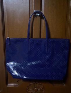 Lacoste Patent Large Horizontal Shoulder Bag - Dark Blue