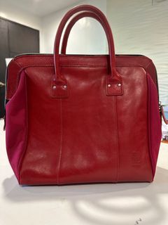Ladies Red leather and canvass hand bag