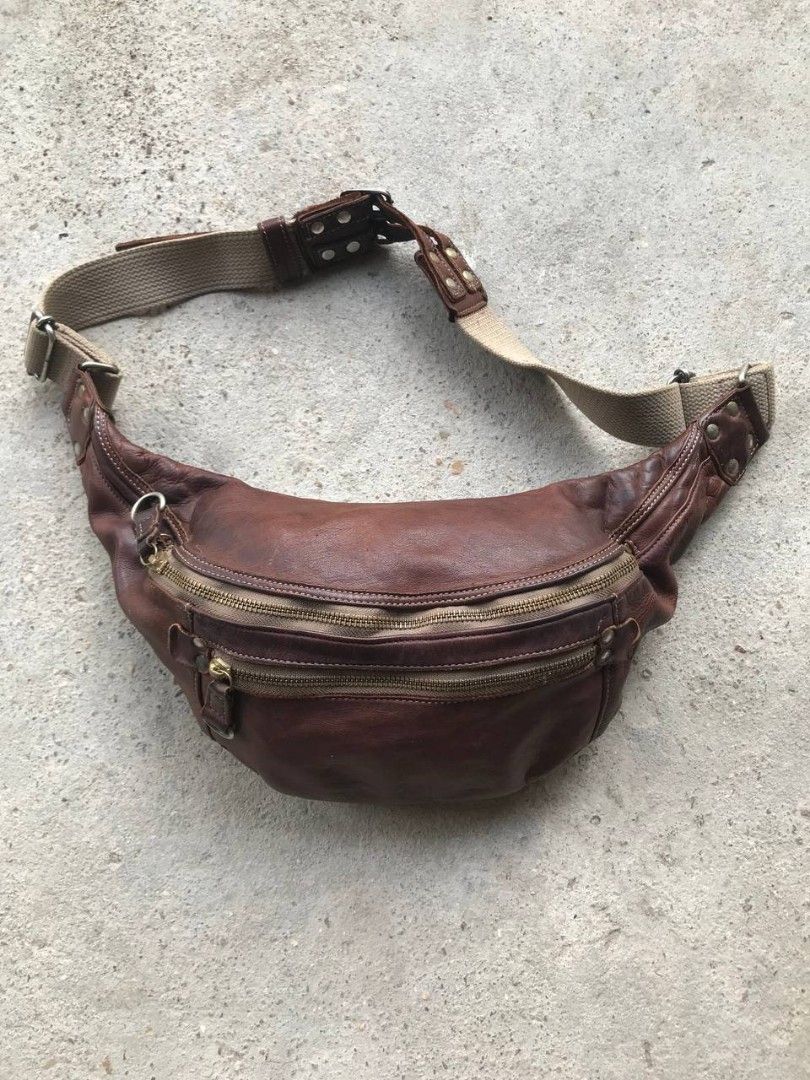 LEATHER JAPANESE WAISTBAG POUCH, Men's Fashion, Bags, Sling Bags on