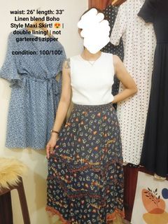 Linen Blend Boho Style Maxi Skirt