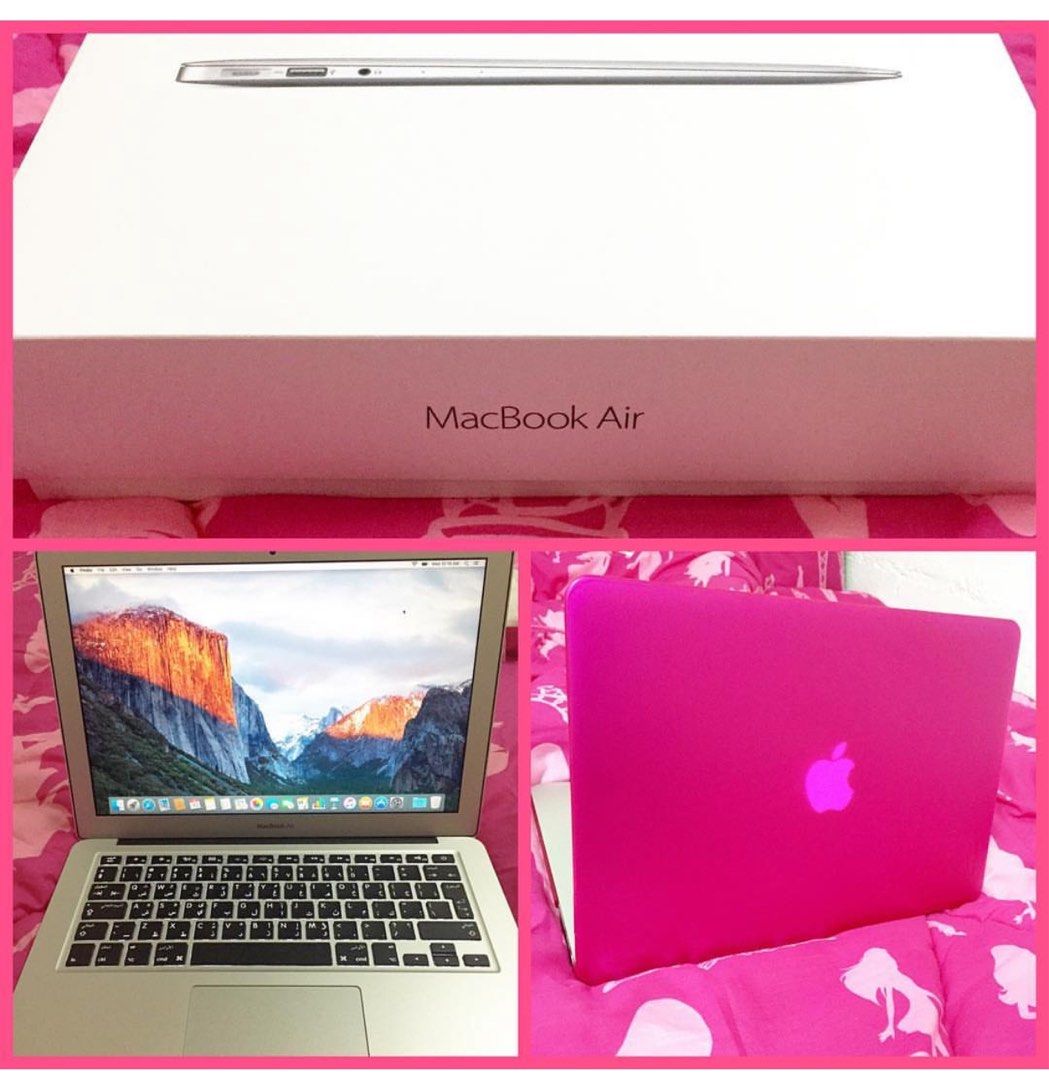 Macbook Air (Category: Laptops & Notebooks) located in Tanay. Submitted by pinkyboocloset (Listing ID 1299235153, Image 1). Description: Bought in KSA with pink protector since day 1 with free laptop case & bag from PowerMac good as new complet with box & charger hindi nagagamit 100💯 smooth.