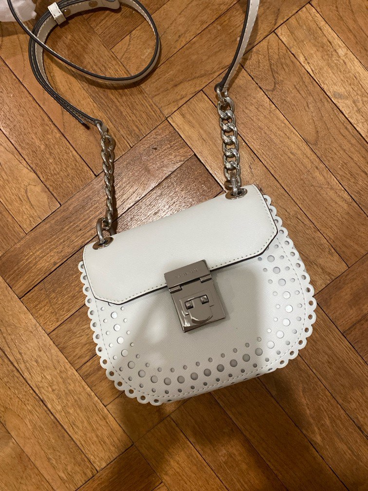 MICHAEL KORS CECELIA LEATHER CROSSBODY WHITE CROCHET