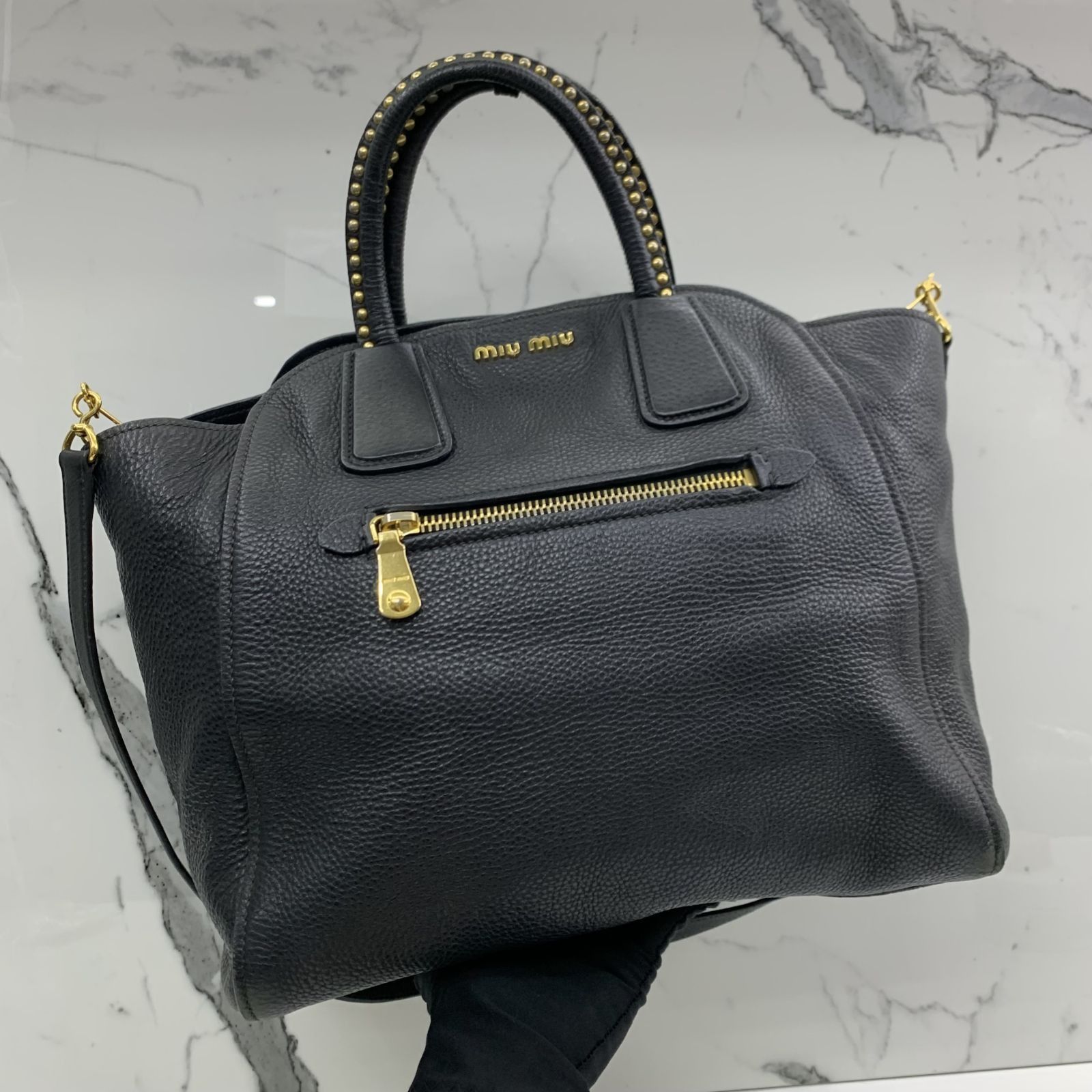 MIU MIU BLACK 2WAY STUD SHOULDER BAG 247016402 JO, Luxury, Bags 