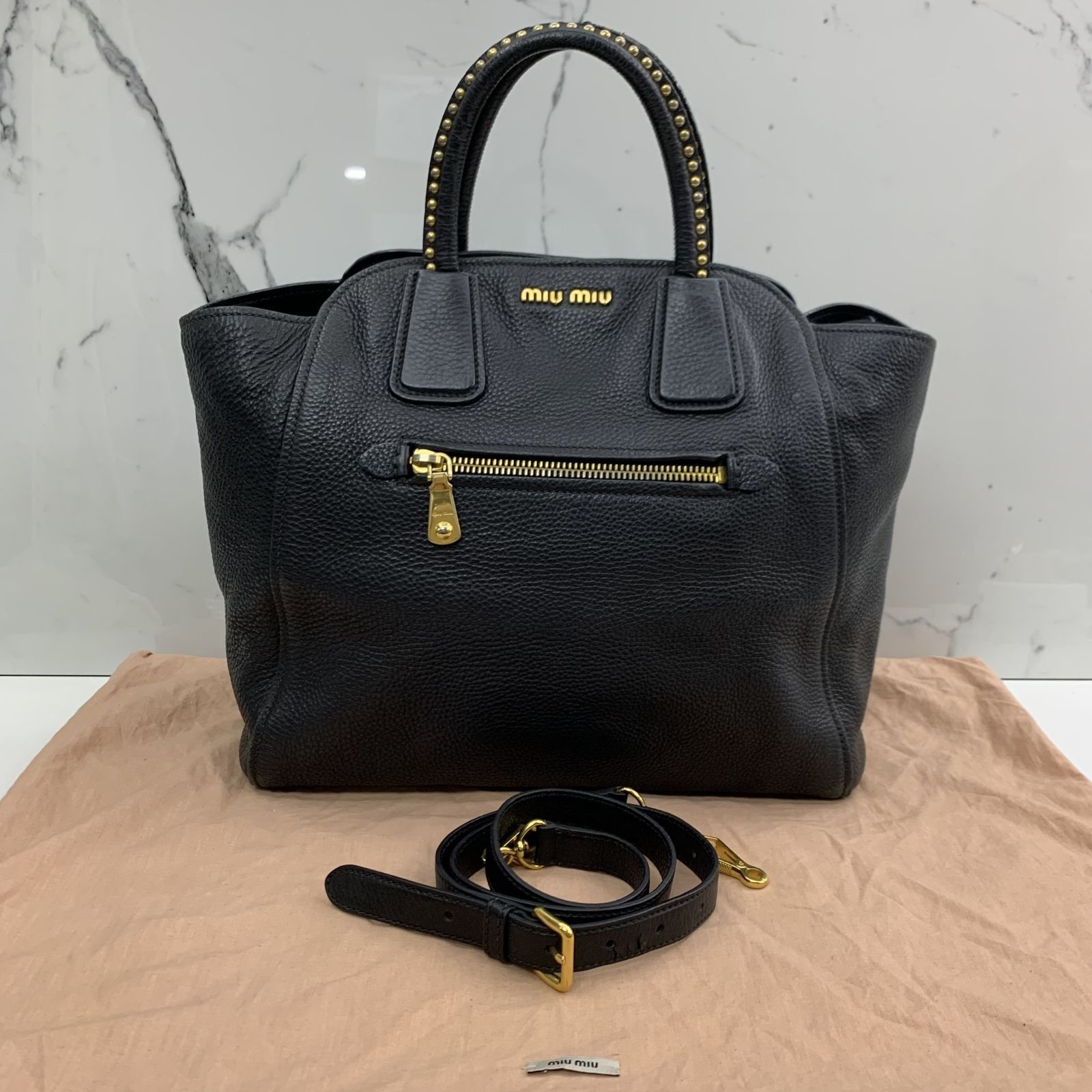 MIU MIU BLACK 2WAY STUD SHOULDER BAG 247016402 JO, Luxury, Bags 