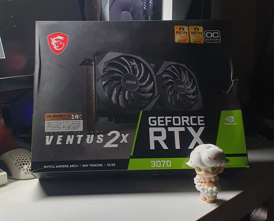 MSI RTX 3070 Ventus 2x (Category: Computer Parts) located in Bulacan. Submitted by thanatos_ (Listing ID 1299273543, Image 1). Description: still in very good condition with great thermals, used for a year and warranty sticker still intact. no corrosion well maintained and only used on light games. rfs: upgrading meetup around lrt stations, can video call or send videos for tests and more pics..