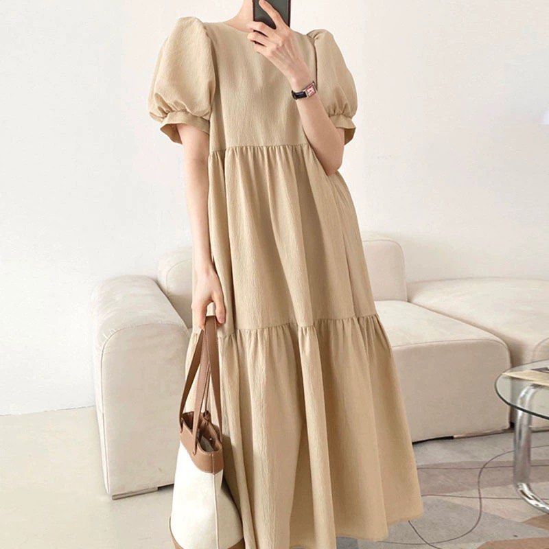Neutral Tone Korean Dress Nude Beige Earth, Women's Fashion