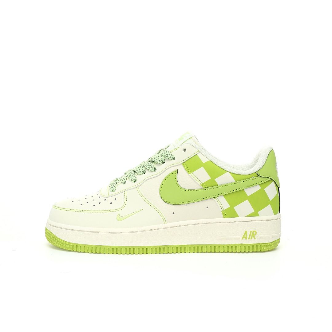 Nike Air Force 1 07 Low Beige White Apple Green Checkerboard