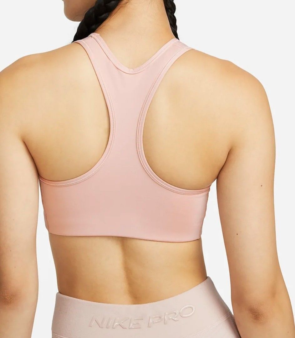 nike swoosh women s medium support removable padding metallic rhinestone pink graphic sports bra Women s Fashion Activewear on Carousell