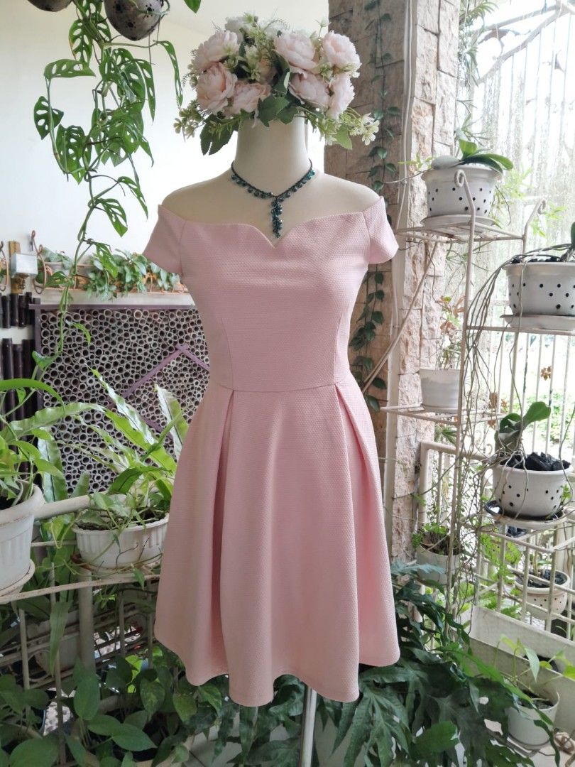 PEACH OFF SHOULDER MINI DRESS