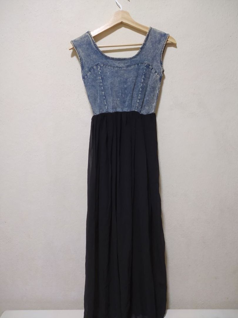 Denim chiffon maxi dress store