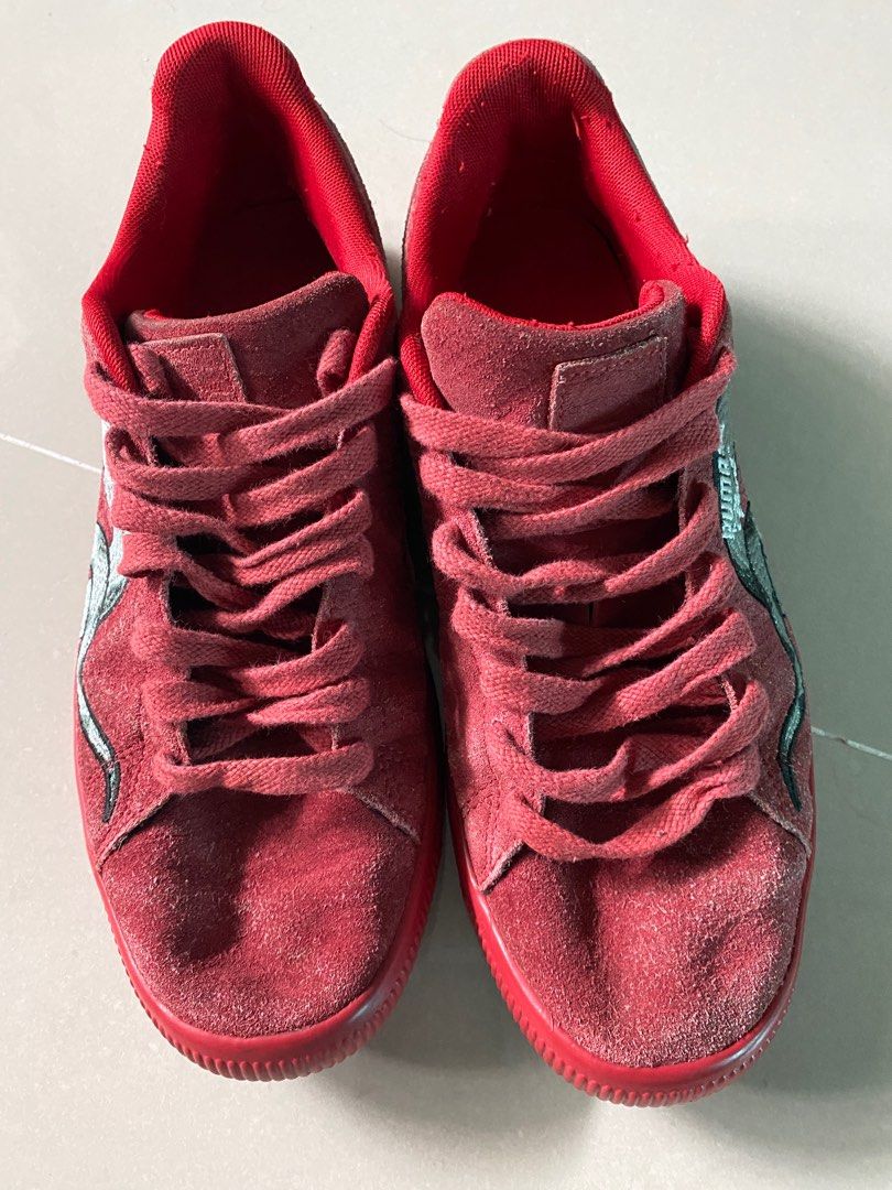 Puma Clyde Snake Embroidery Men s Shoes Ribbon Red Laurel Wreath