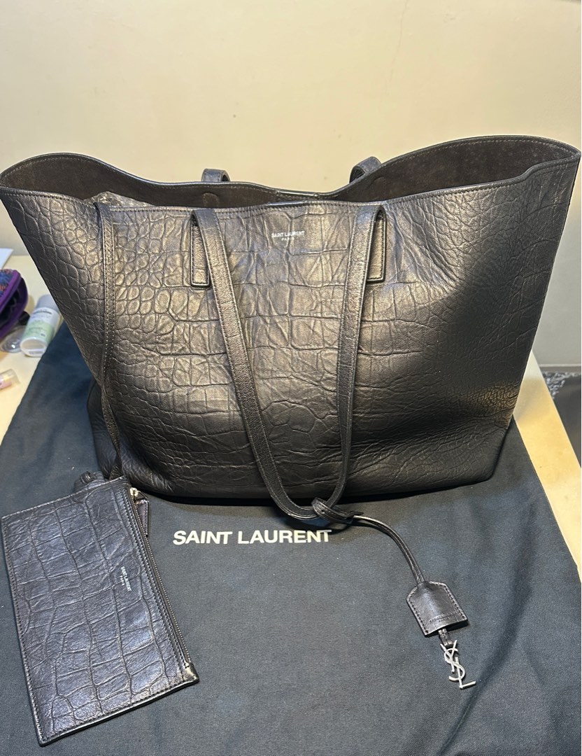 Saint Laurent YSL croc embossed tote bag leather black Luxury Bags Wallets on Carousell