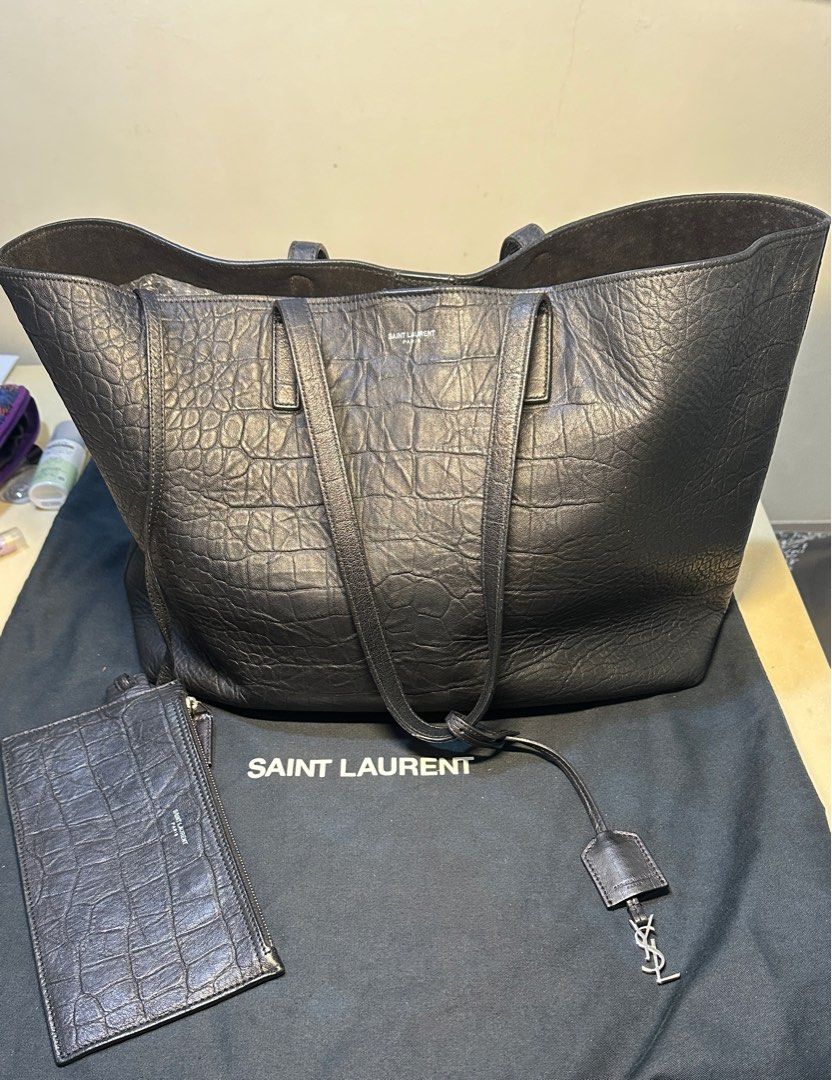 Saint Laurent YSL croc embossed tote bag leather black