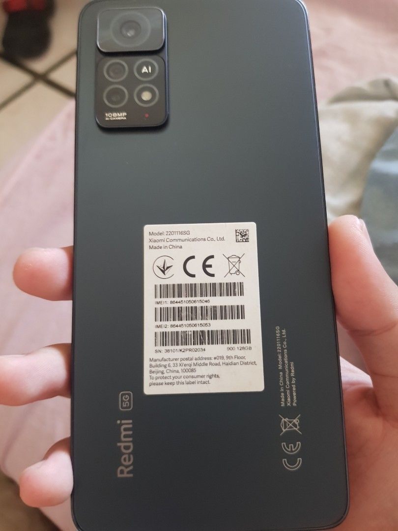SALE 7K ONLY (Category: Xiaomi) located in Manila. Submitted by jrjustabi (Listing ID 1299135325, Image 1). Description: Redmi Note 11 Pro 5G 8+5ram 128rom Super Amoled display 120Hz refres rate Snapdragon 695 5G 108MP Camera minor dents no history repair no issue.