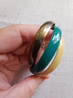 Solid Triple Bangle in Teal, White & Gold ( joined together)