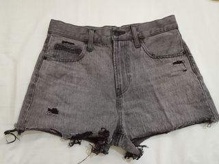 Uniqlo Black Denim Shorts Distressed Style