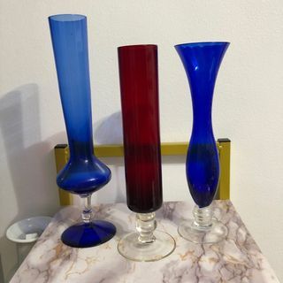 Vintage ruby red and cobalt blue  vases (take all)