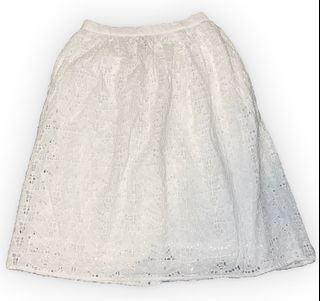 White High Waisted Knee Length Skirt