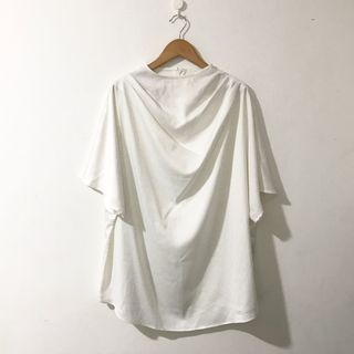 White Satiny Soft Slouchy Loose Fit Ruched Shoulders Drape Sexy Long Top Mini Dress