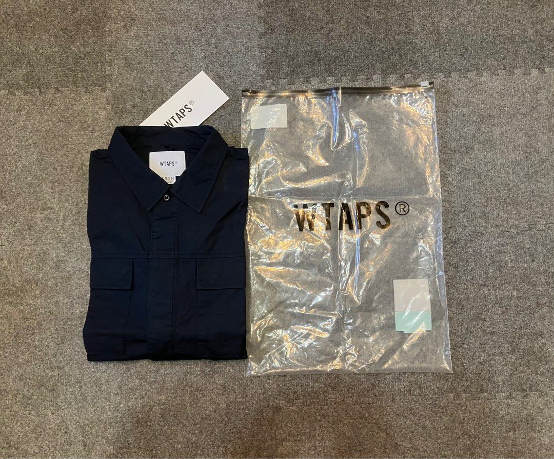 WTAPS LADDER SS / COTTON RIPSTOP GARMENT DYED MILITARY ARMY SHIRT NAVY  WTUVA SIZE 04