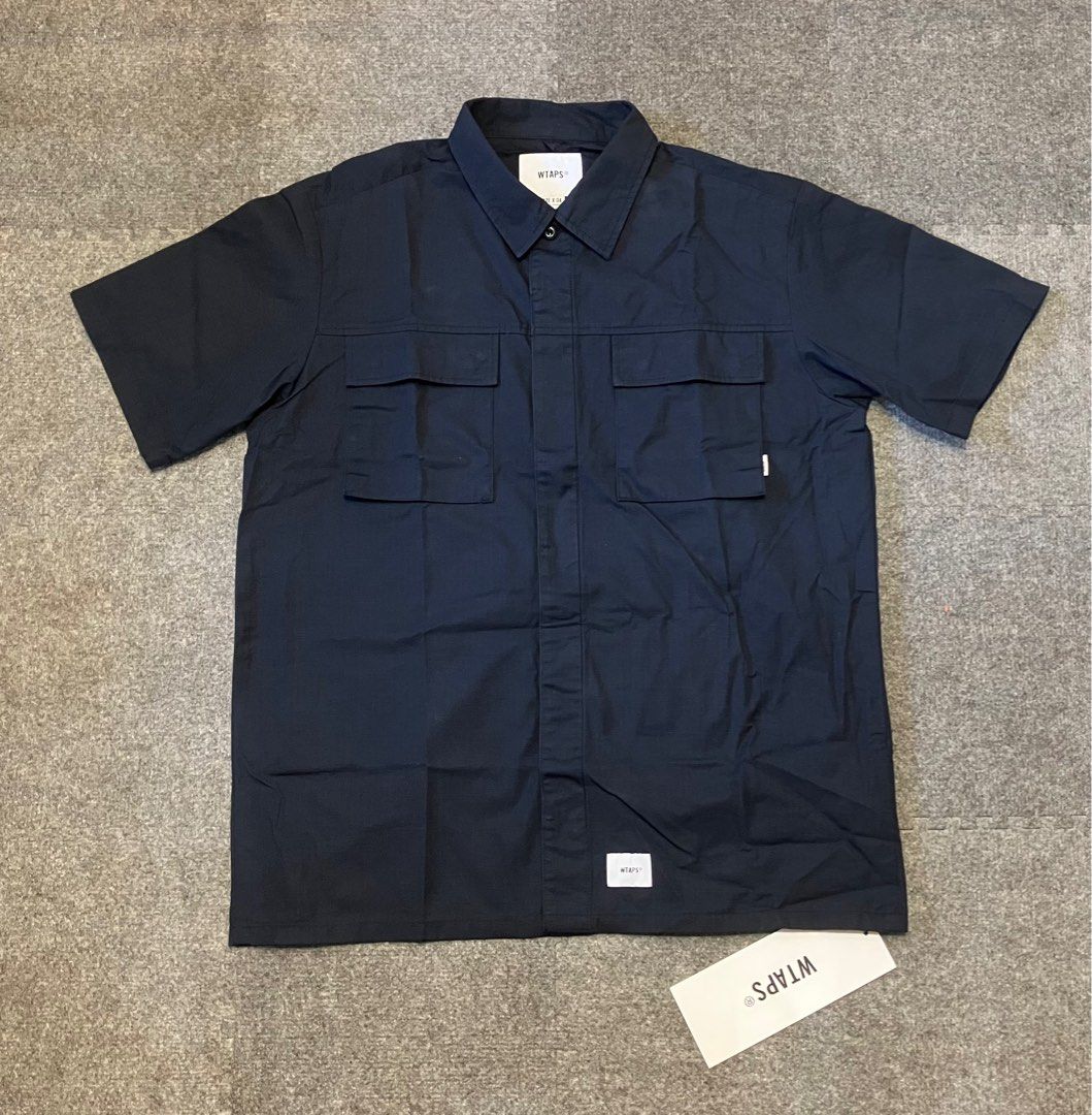 WTAPS LADDER SS / COTTON RIPSTOP GARMENT DYED MILITARY ARMY SHIRT NAVY  WTUVA SIZE 04