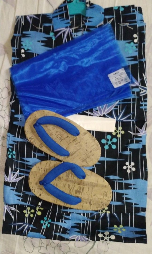 YUKATA KIMONO WITH OBI AND GETA (Category: Traditional & Ethnic wear) located in Bacoor. Submitted by anag729 (Listing ID 1299168135, Image 2). Description: Yukata Set for Boys Size: 120cm Material: cotton Obi: 280cm Quality: Nylon Color: blue Geta/Slipper Size: 19.5cm.