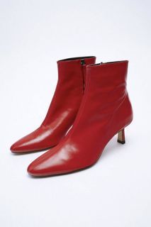 Zara Red Leather Ankle Boots - size 36