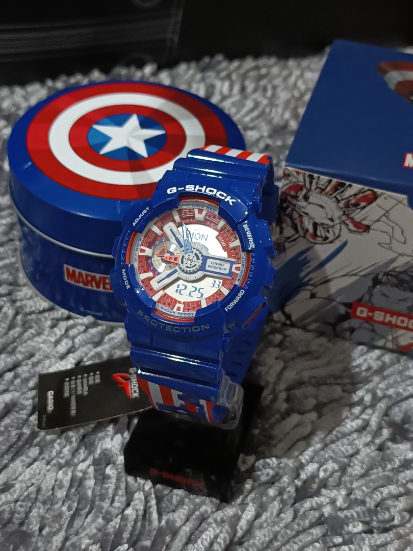 100 ORIGINAL CASIO G SHOCK X MARVEL CAPTAIN AMERICA GA 110CAPTAIN 2PR NOS