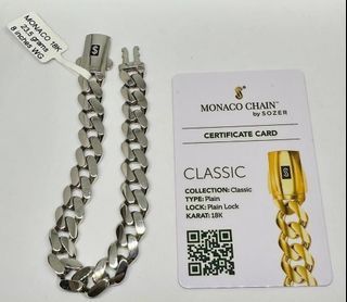 18K White Gold Monaco Chain Bracelet 23.5g 8 Inches